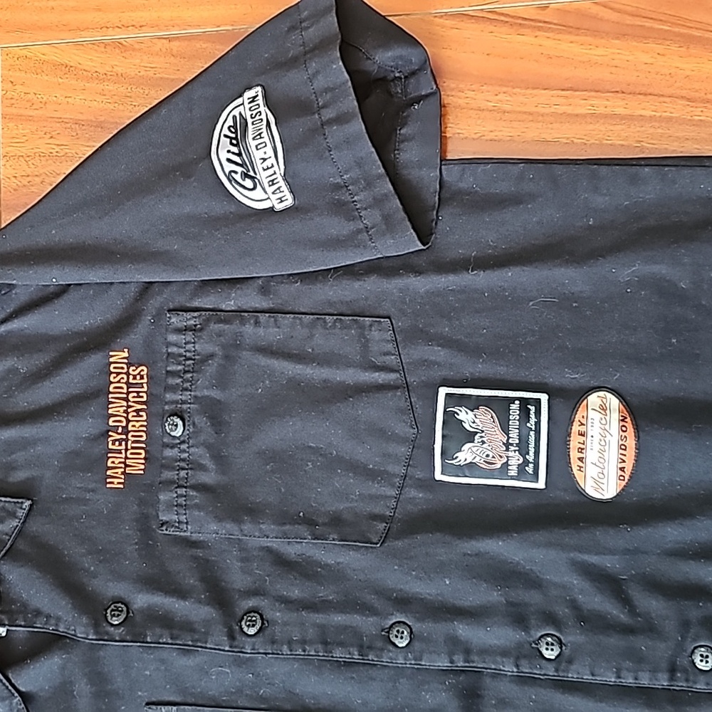 Harley Davidson Mens Short Sleeve Mechanic Button Down Shirt Black Sz M EUC - Picture 10 of 10